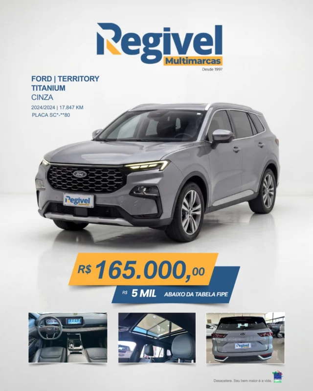 Ford Territory Titanium 2024, completo, moderno e pronto pra você. 🔥
E o melhor: R$ 5 MIL abaixo da FIPE!

Chama agora e garanta essa oportunidade 🚀